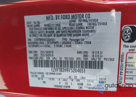 2007 Ford Mustang Gt Deluxe/Gt Premium from USA, damaged, VIN 1ZVFT82H975204051